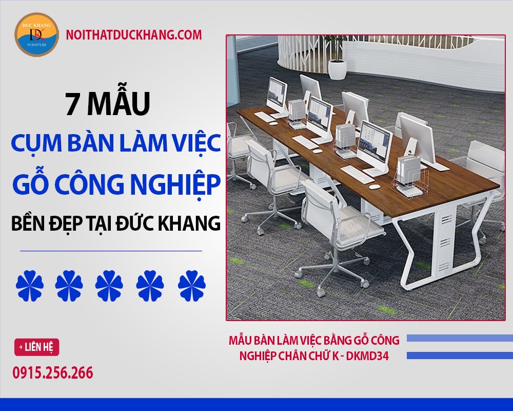 Mẫu bàn làm việc bằng gỗ công nghiệp chân chữ K - DKMD34