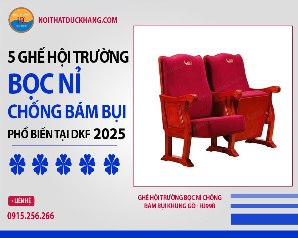 Ghế hội trường bọc nỉ chống bám bụi khung gỗ - HJ99B Ghế hội trường bọc nỉ chống bám bụi khung gỗ - HJ99B