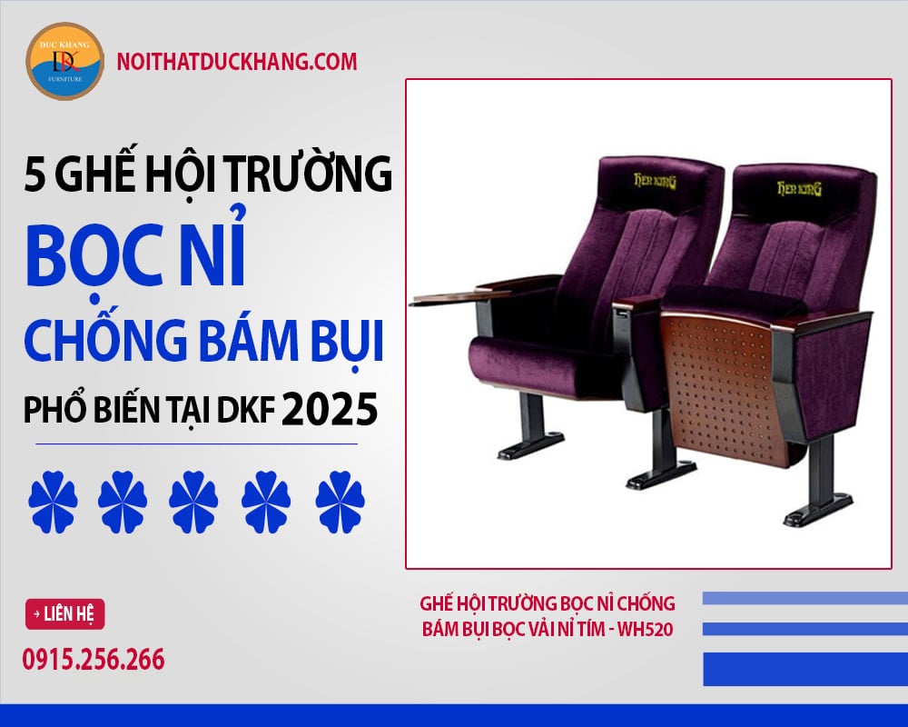 Ghế hội trường bọc nỉ chống bám bụi bọc vải nỉ tím - WH520 Ghế hội trường bọc nỉ chống bám bụi bọc vải nỉ tím - WH520