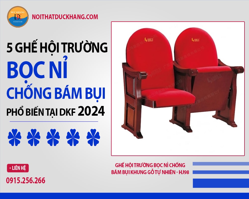 Ghế hội trường bọc nỉ chống bám bụi khung gỗ tự nhiên - HJ98