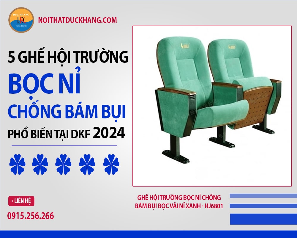 Ghế hội trường bọc nỉ chống bám bụi bọc vải nỉ xanh - HJ6801