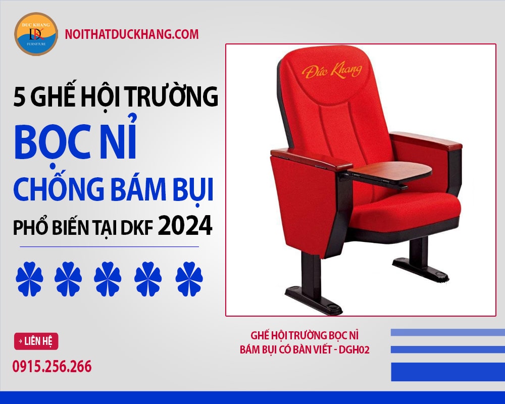 Ghế hội trường bọc nỉ chống bám bụi có bàn viết - DGH02