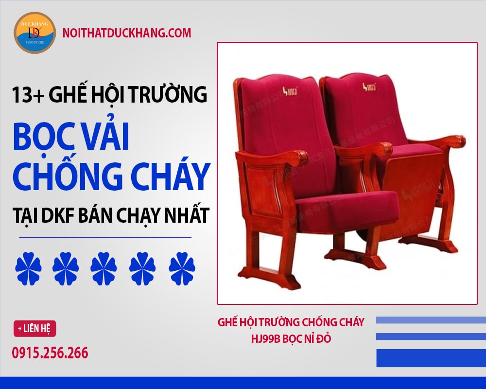 Ghế hội trường chống cháy HJ99B bọc nỉ đỏ