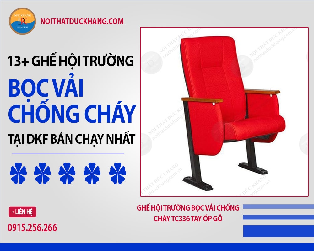 Ghế hội trường bọc vải chống cháy TC336 tay ốp gỗ