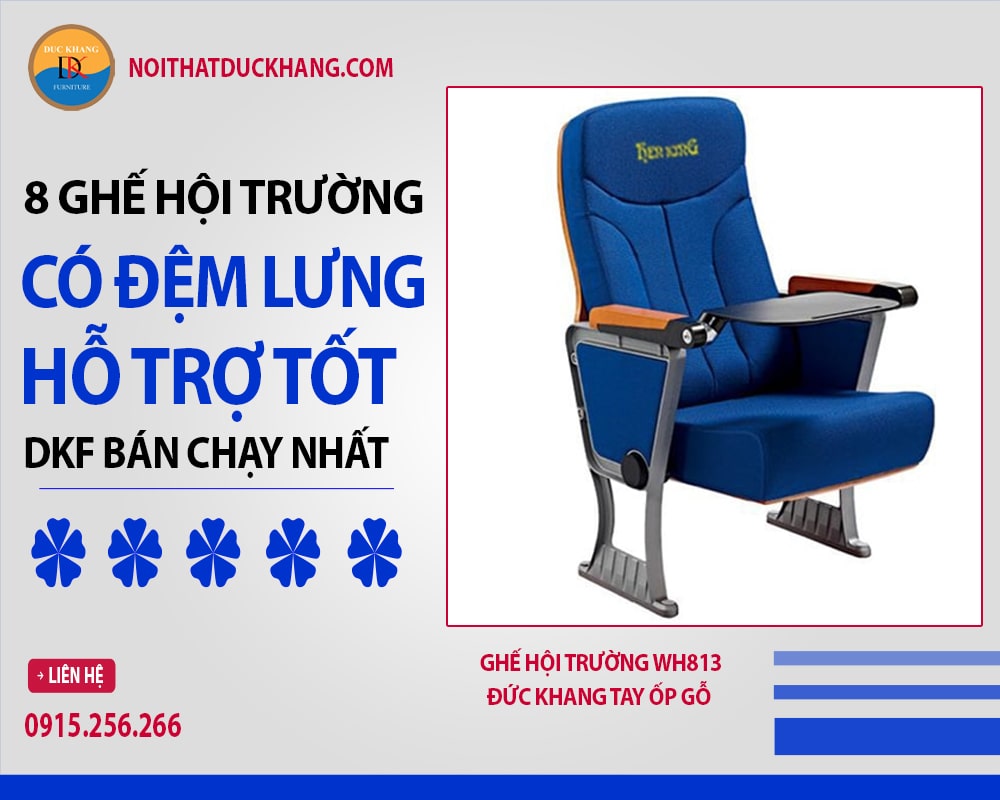  Ghế hội trường WH813 Đức Khang tay ốp gỗ