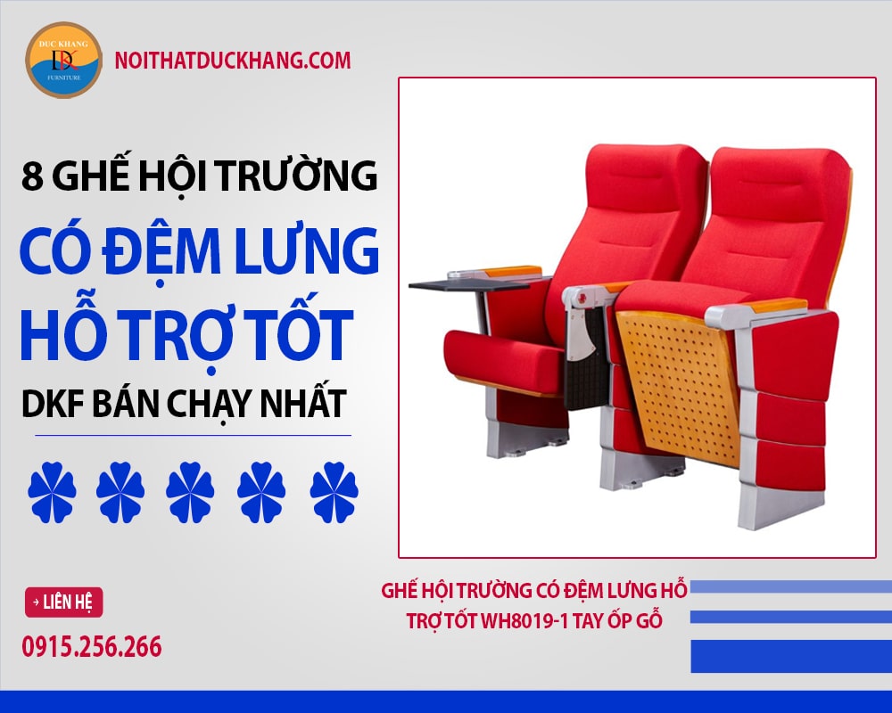 Ghế hội trường có đệm lưng hỗ trợ tốt WH8019-1 tay ốp gỗ