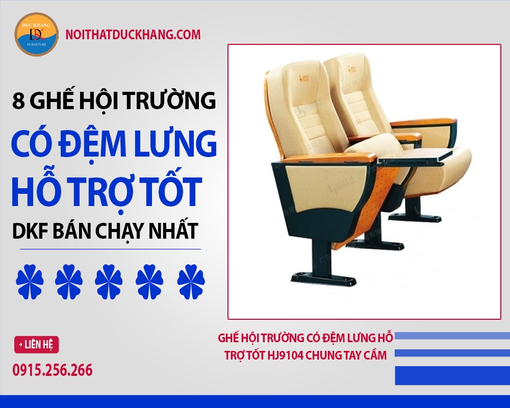 Ghế hội trường có đệm lưng hỗ trợ tốt HJ9104 chung tay cầm