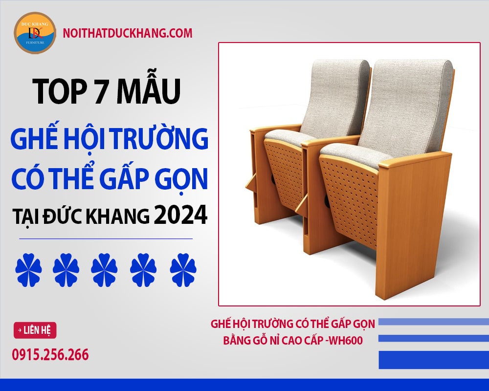 Ghế hội trường có thể gấp gọn bằng gỗ nỉ cao cấp - WH600