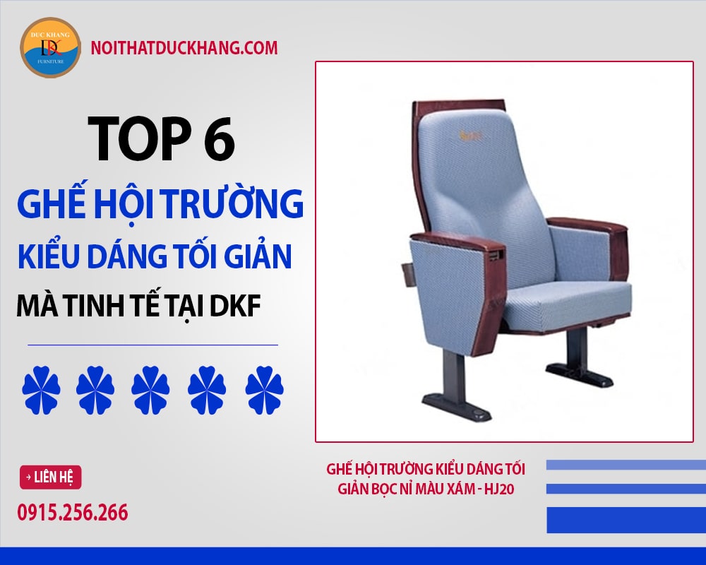 Ghế hội trường kiểu dáng tối giản bọc nỉ màu xám - HJ20