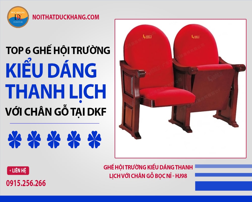 Ghế hội trường kiểu dáng thanh lịch với chân gỗ bọc nỉ - HJ98