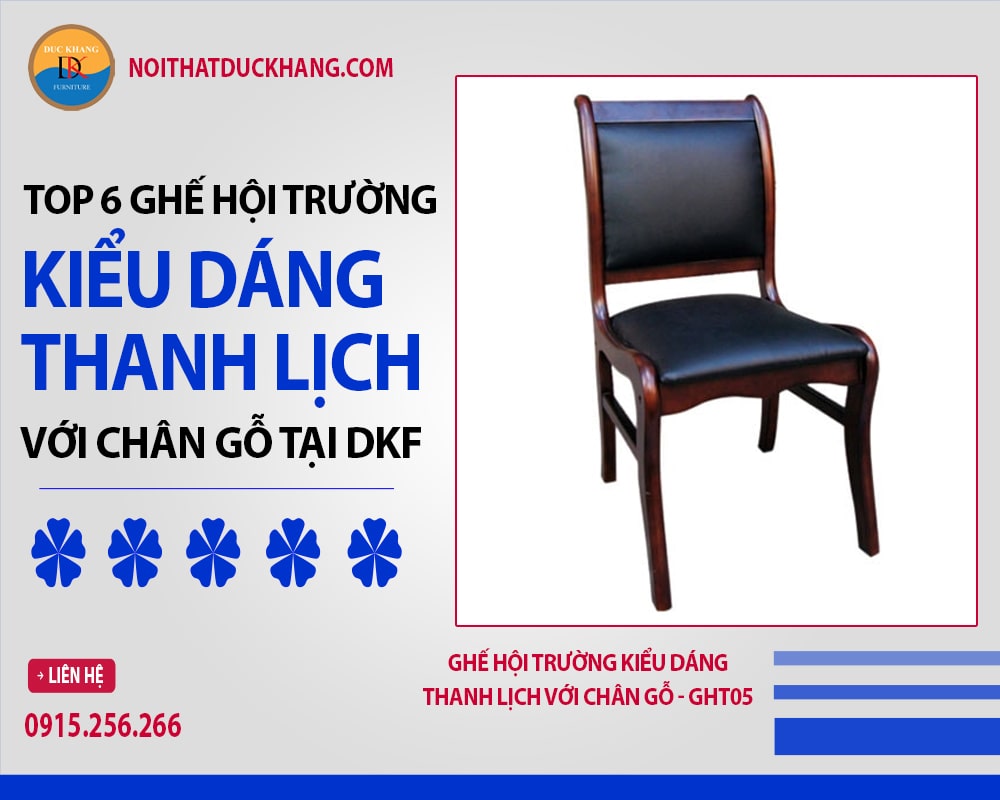 Ghế hội trường kiểu dáng thanh lịch với chân gỗ - GHT05