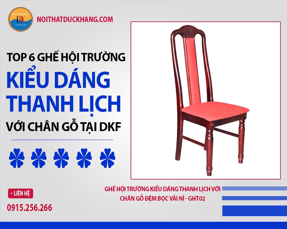 Ghế hội trường kiểu dáng thanh lịch với chân gỗ đệm bọc vải nỉ - GHT02