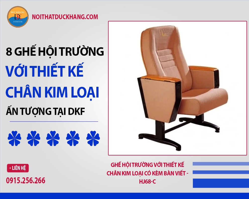 Ghế hội trường với thiết kế chân kim loại có kèm bàn viết - HJ68-C