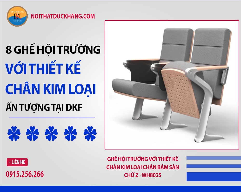 Ghế hội trường với thiết kế chân kim loại chân bám sàn chữ Z - WH8025