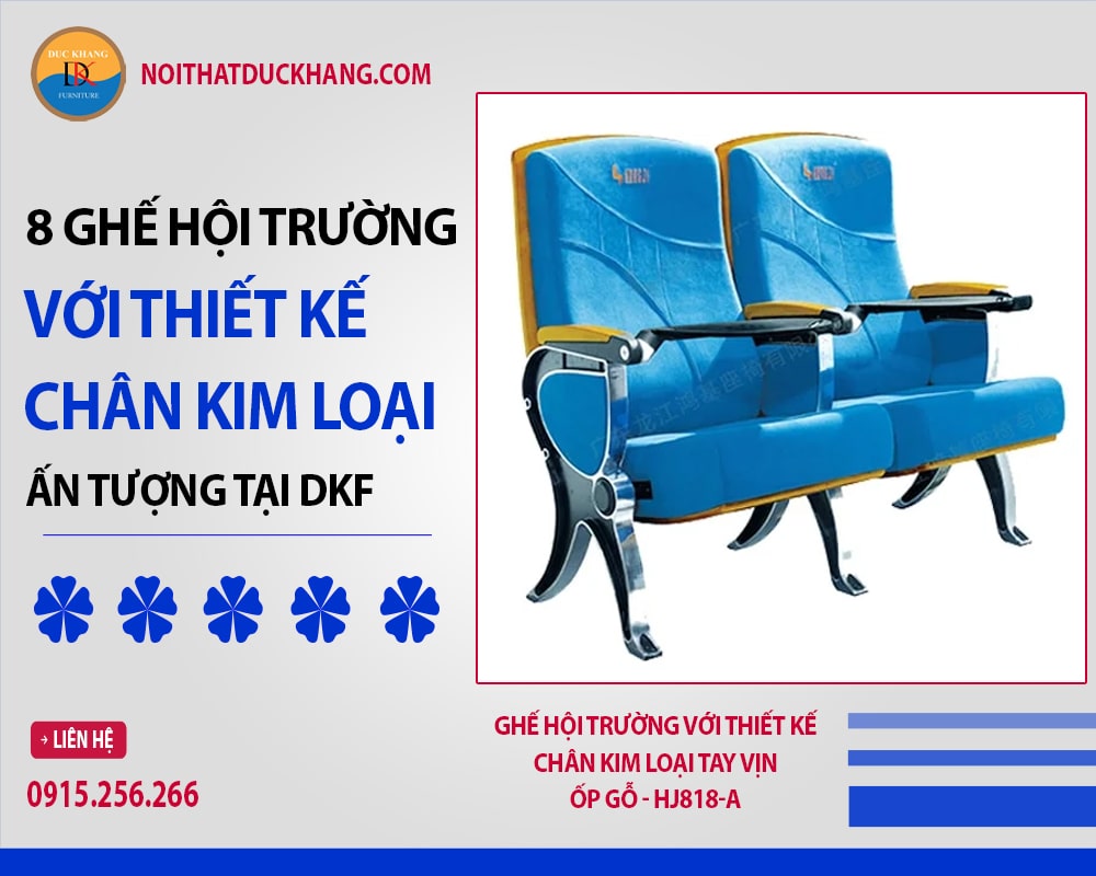 Ghế hội trường với thiết kế chân kim loại tay vịn ốp gỗ - HJ818-A