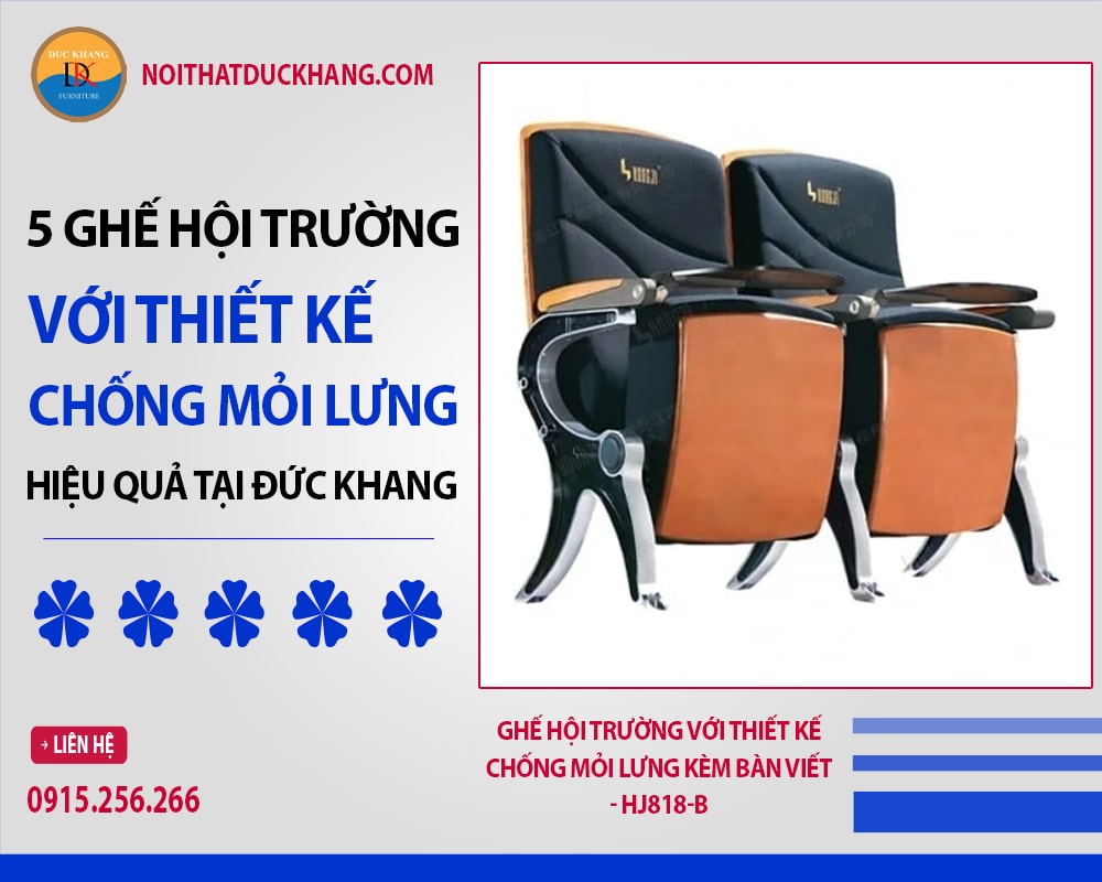 Ghế hội trường với thiết kế chống mỏi lưng kèm bàn viết - HJ818-B