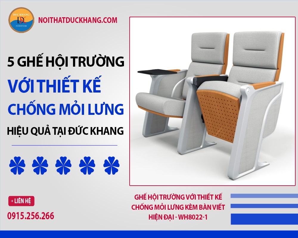 Ghế hội trường với thiết kế chống mỏi lưng kèm bàn viết hiện đại - Wh8022-1