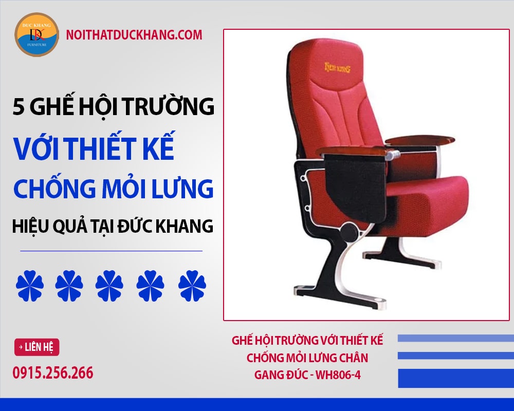 Ghế hội trường với thiết kế chống mỏi lưng chân gang đúc - WH806-4