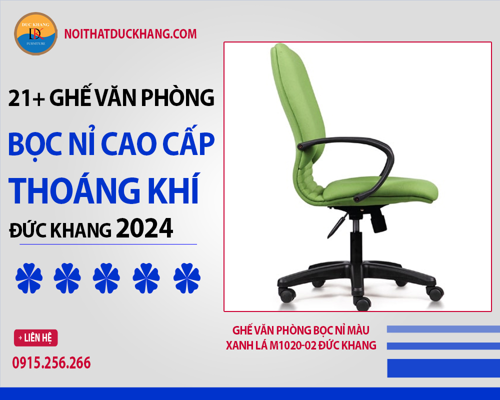 Ghế văn phòng bọc nỉ màu xanh lá M1020-02 Đức Khang