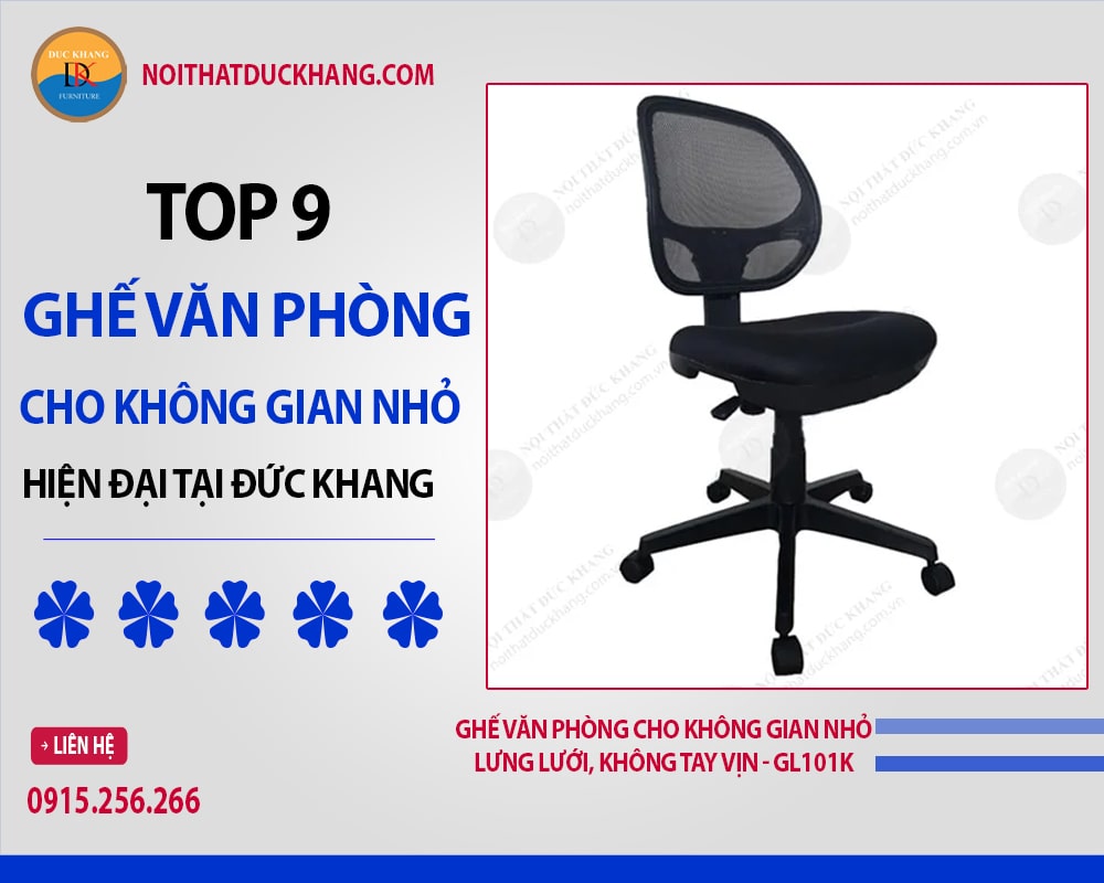 Ghế văn phòng cho không gian nhỏ lưng lưới, không tay vịn - GL101K