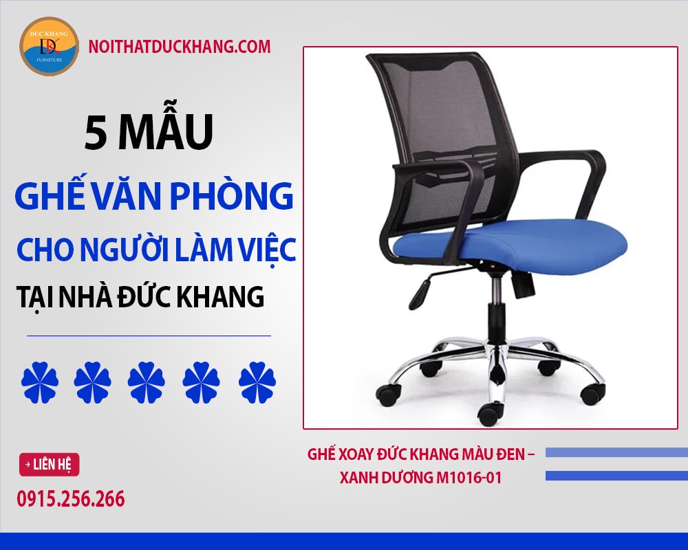 Ghế xoay Đức Khang màu đen – xanh dương M1016-01