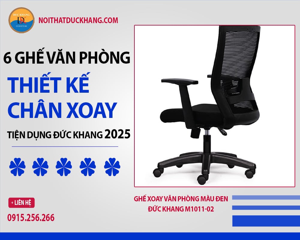 Ghế xoay văn phòng màu đen Đức Khang M1011-02 Ghế xoay văn phòng màu đen Đức Khang M1011-02