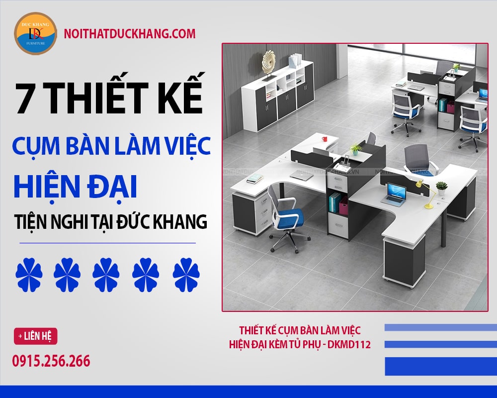 Thiết kế cụm bàn làm việc hiện đại kèm tủ phụ - DKMD112