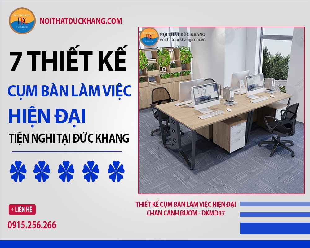 Thiết kế cụm bàn làm việc hiện đại chân cánh bướm - DKMD37