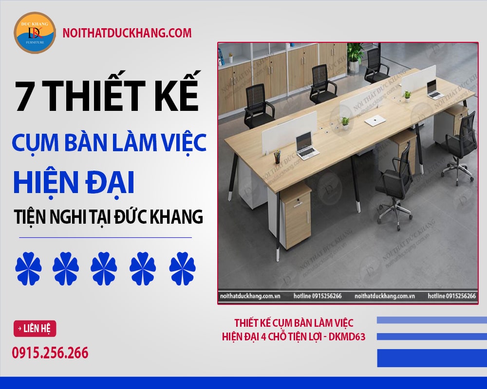 Thiết kế cụm bàn làm việc hiện đại 4 chỗ tiện lợi - DKMD63