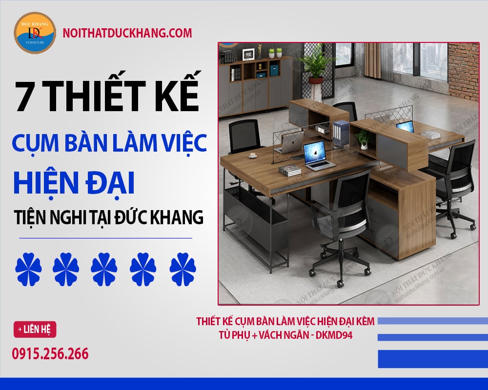 Thiết kế cụm bàn làm việc hiện đại kèm tủ phụ + vách ngăn - DKMD94