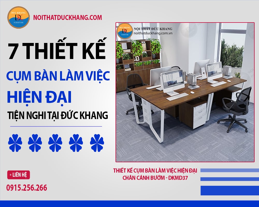 Thiết kế cụm bàn làm việc hiện đại chân cánh bướm - DKMD37