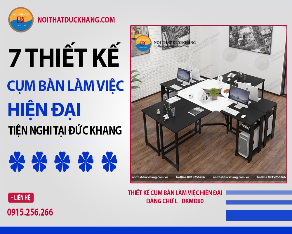 Thiết kế cụm bàn làm việc hiện đại dáng chữ L - DKMD60