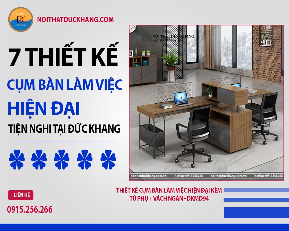 Thiết kế cụm bàn làm việc hiện đại kèm tủ phụ + vách ngăn - DKMD94