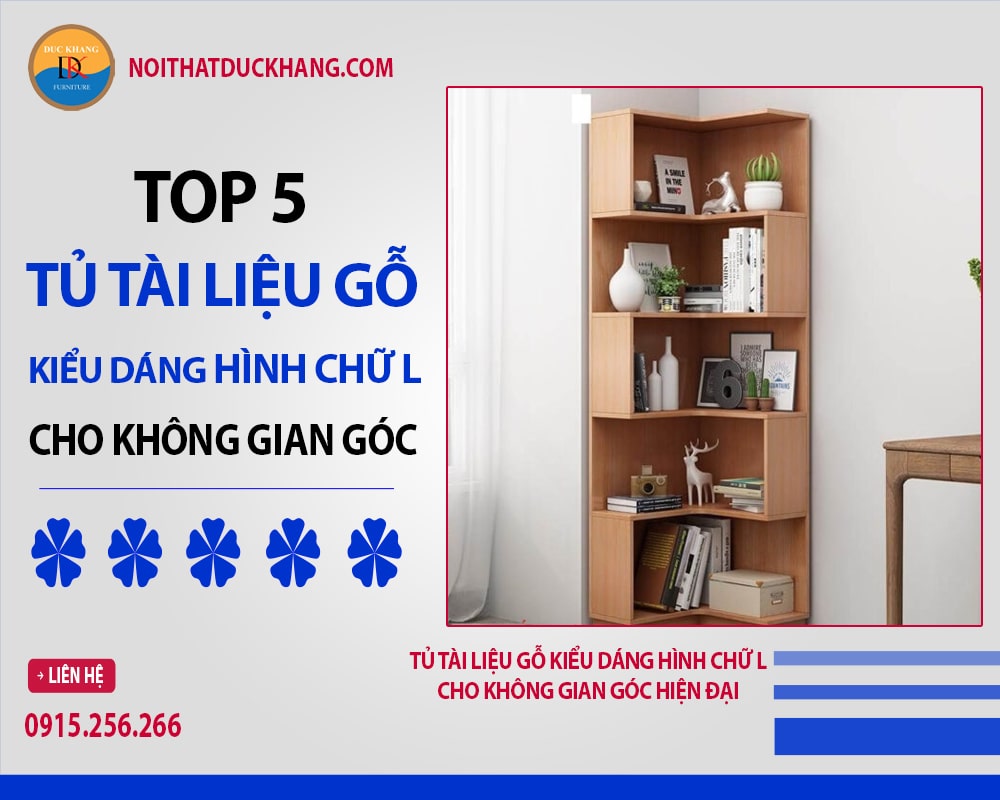 Tủ tài liệu gỗ kiểu dáng hình chữ L cho không gian góc hiện đại