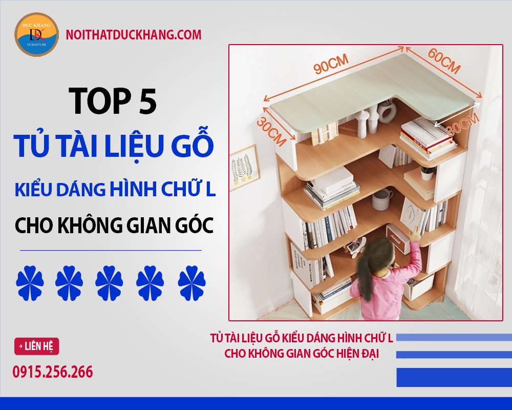 Tủ tài liệu gỗ kiểu dáng hình chữ L cho không gian góc hiện đại