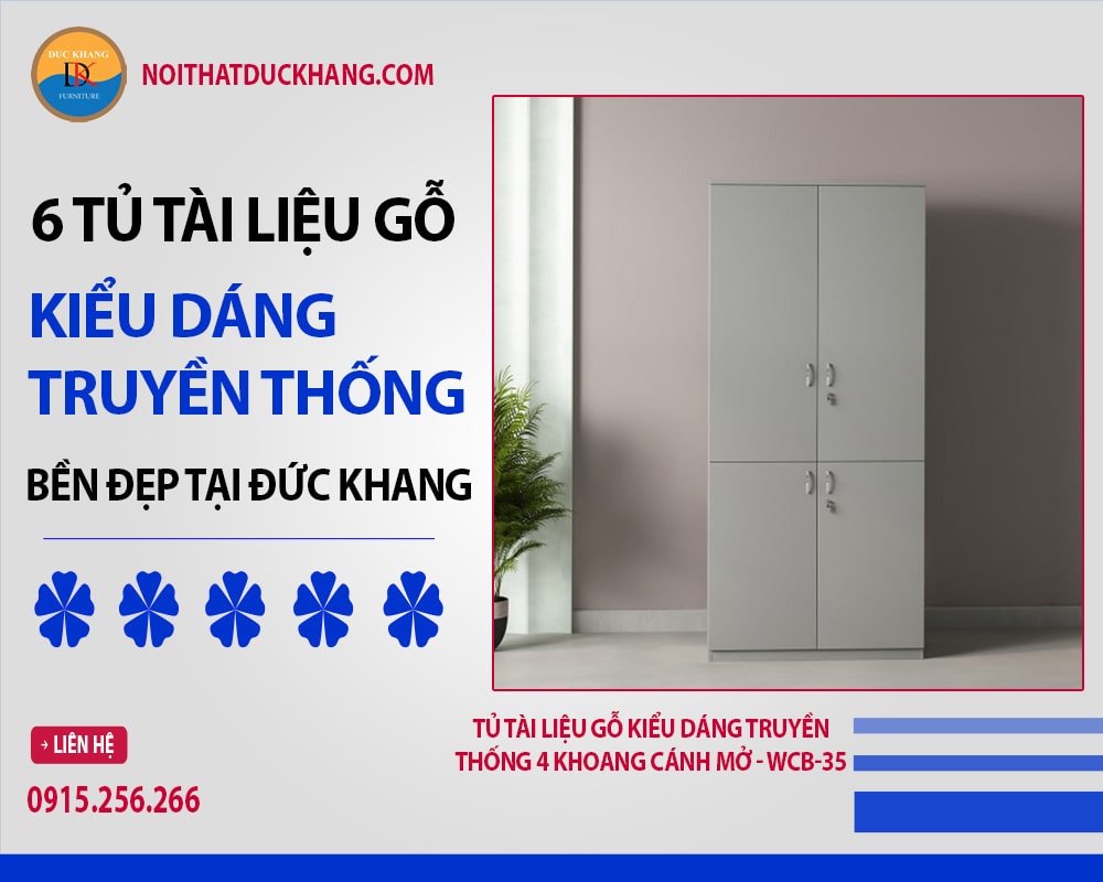 Tủ tài liệu gỗ kiểu dáng truyền thống 4 khoang cánh mở - WCB-35