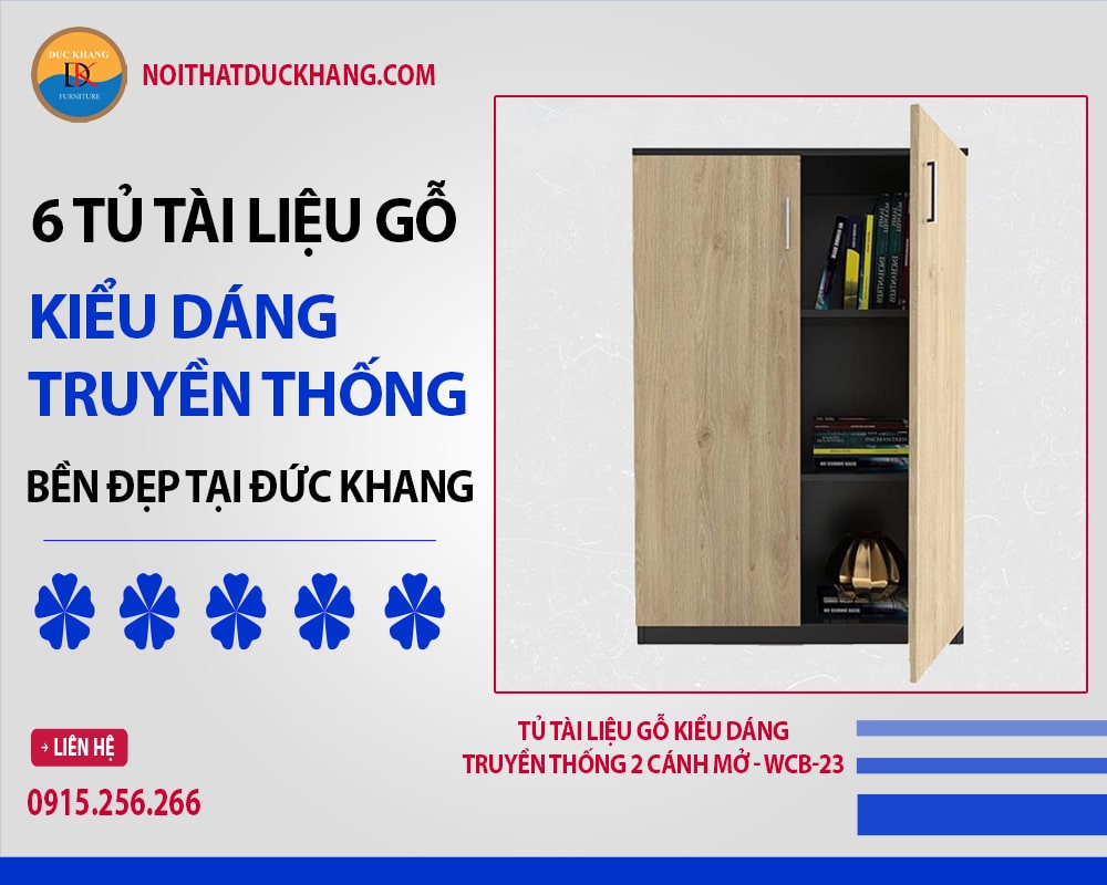 Tủ tài liệu gỗ kiểu dáng truyền thống 2 cánh mở - WCB-23