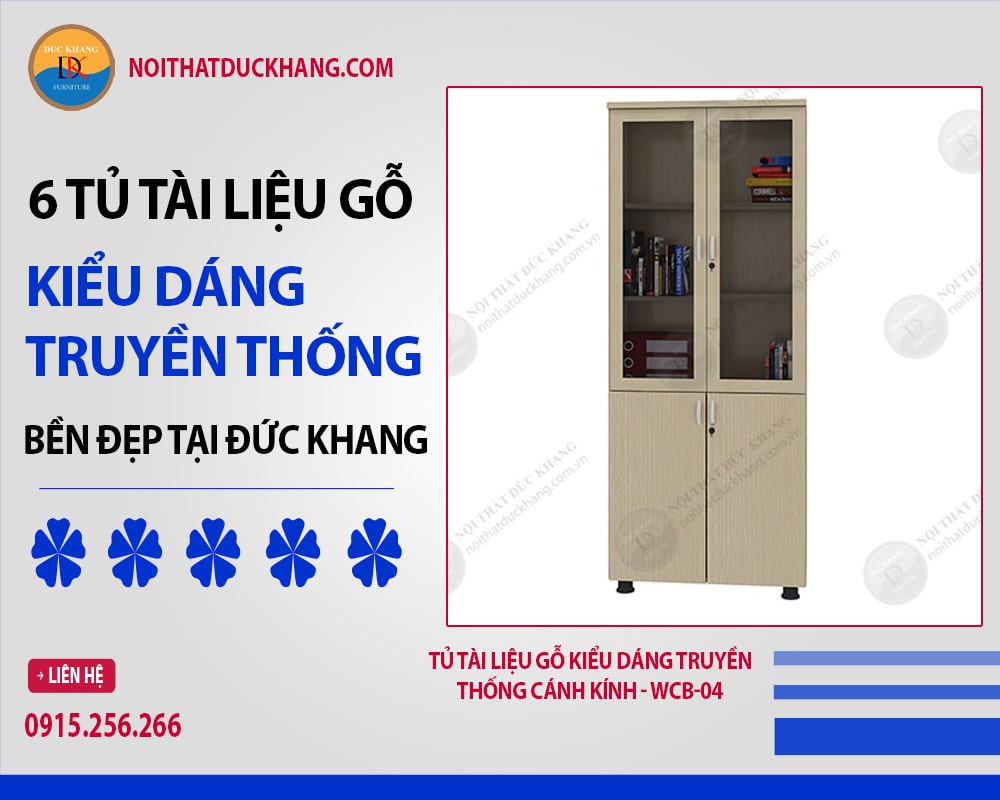 Tủ tài liệu gỗ kiểu dáng truyền thống cánh kính - WCB-04