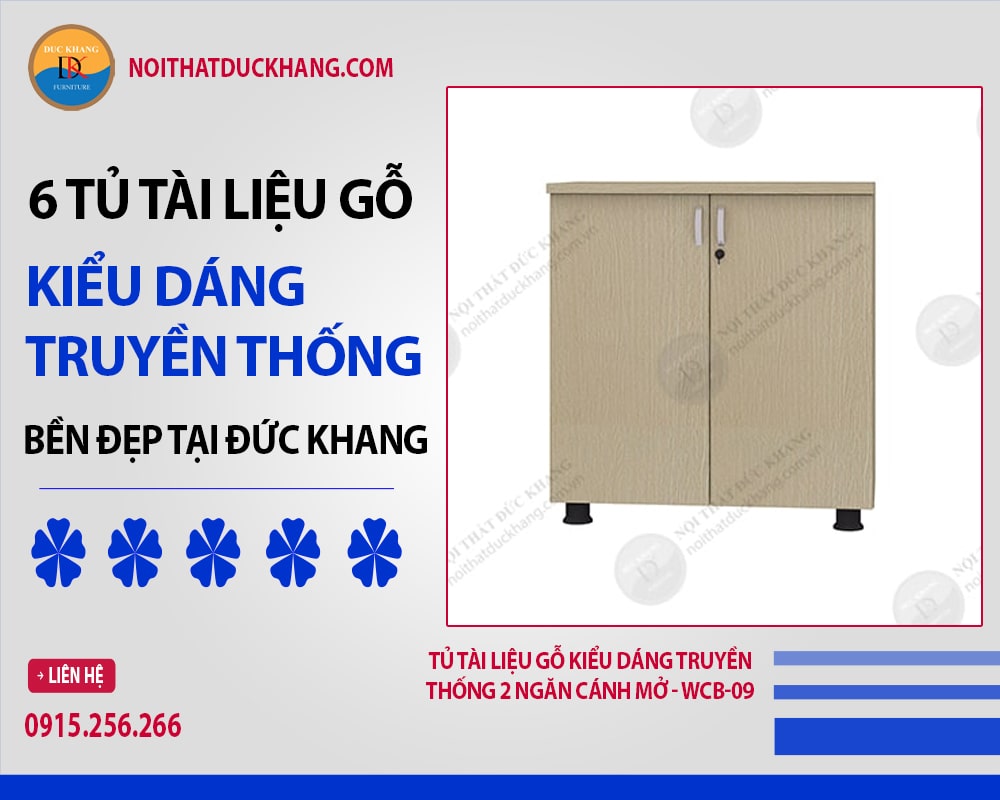 Tủ tài liệu gỗ kiểu dáng truyền thống 2 ngăn cánh mở - WCB-09