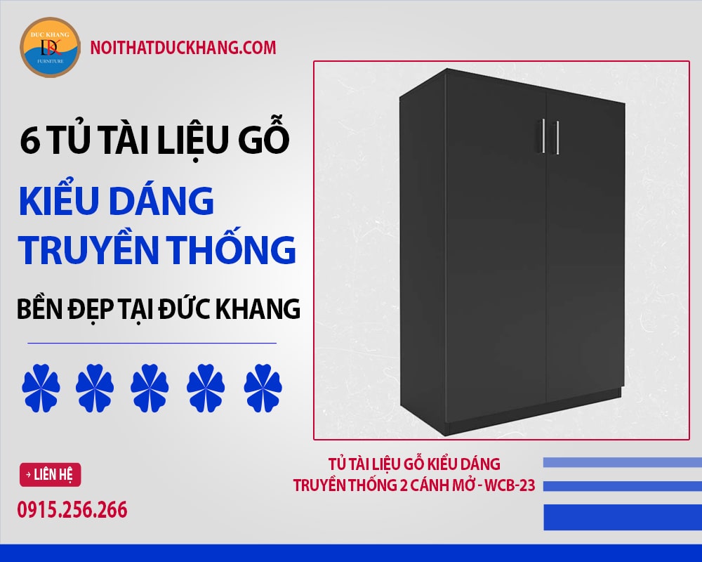 Tủ tài liệu gỗ kiểu dáng truyền thống 2 cánh mở - WCB-23