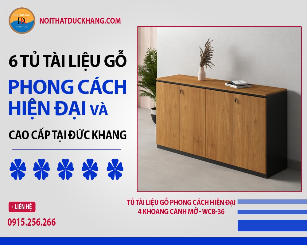 Tủ tài liệu gỗ phong cách hiện đại 4 khoang cánh mở - WCB-36