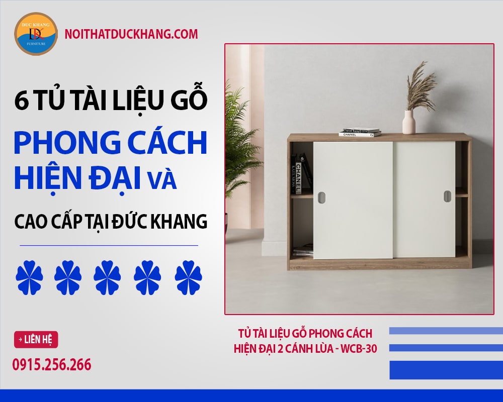 Tủ tài liệu gỗ phong cách hiện đại 2 cánh lùa - WCB-30