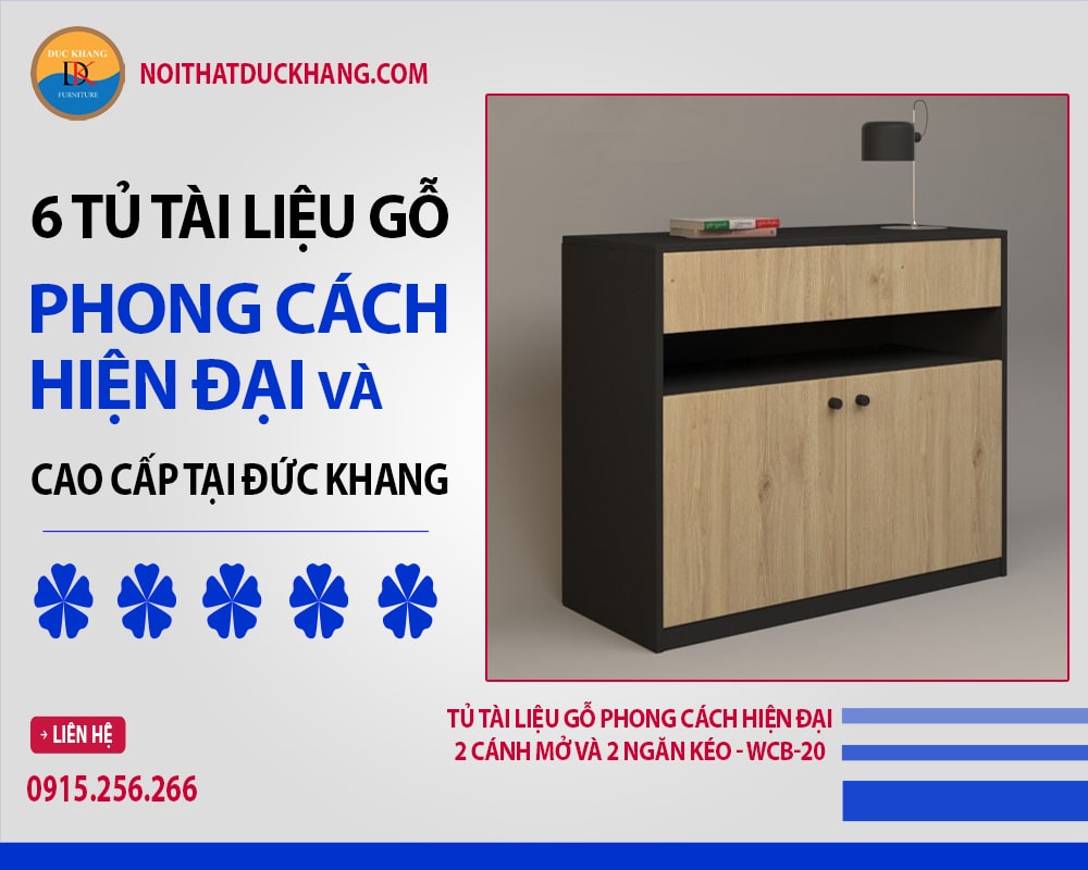 Tủ tài liệu gỗ phong cách hiện đại 2 cánh mở và 2 ngăn kéo - WCB-20