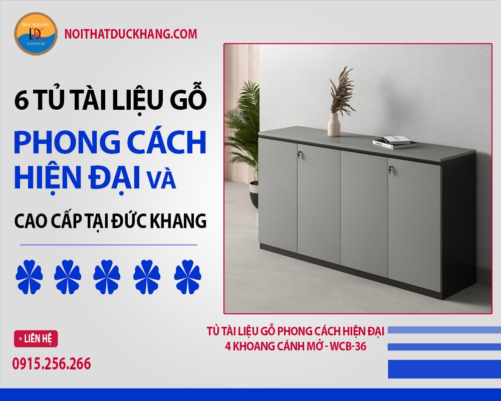 Tủ tài liệu gỗ phong cách hiện đại 4 khoang cánh mở - WCB-36