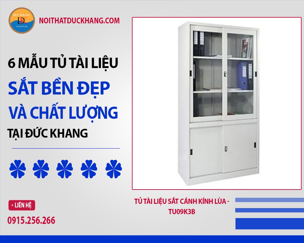 Tủ tài liệu sắt cánh kính lùa - TU09K3B