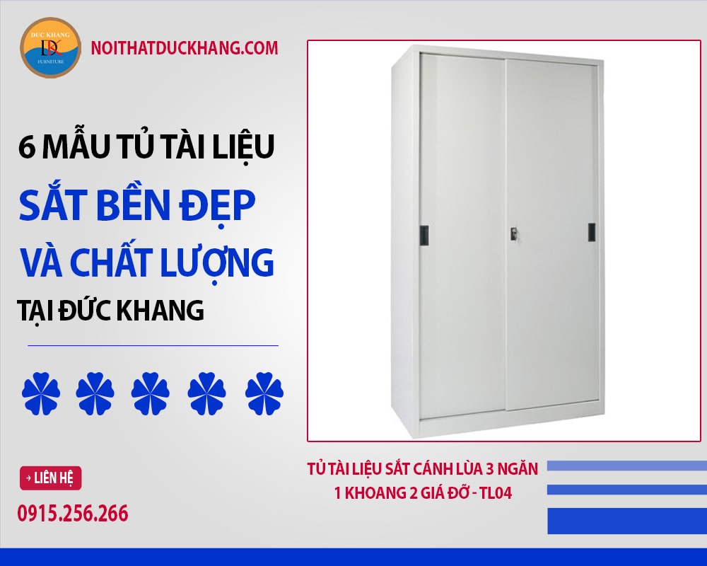 Tủ tài liệu sắt cánh lùa 3 ngăn 1 khoang 2 giá đỡ - TL04