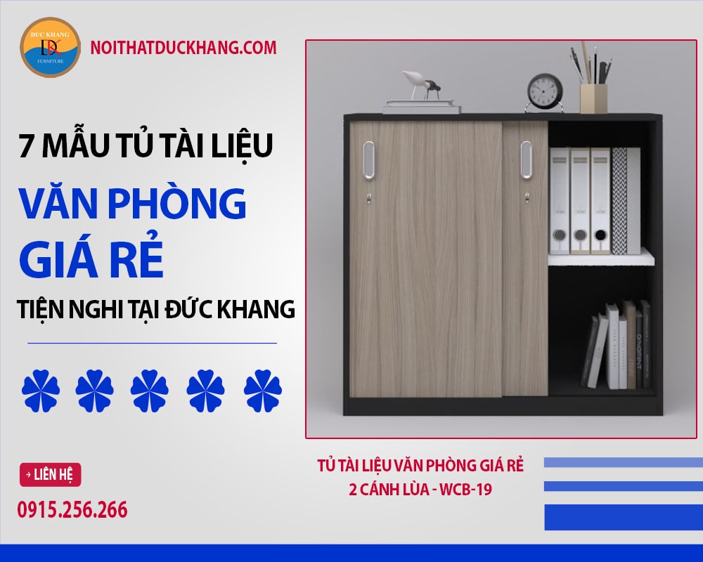 Tủ tài liệu văn phòng giá rẻ 2 cánh lùa - WCB-19