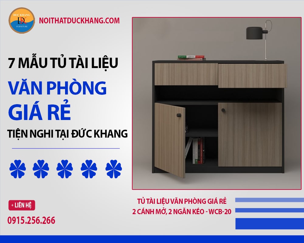 Tủ tài liệu văn phòng giá rẻ 2 cánh mở, 2 ngăn kéo - WCB-20