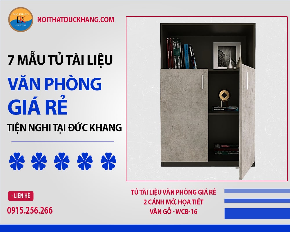 Tủ tài liệu văn phòng giá rẻ 2 cánh mở, họa tiết vân gỗ - WCB-16