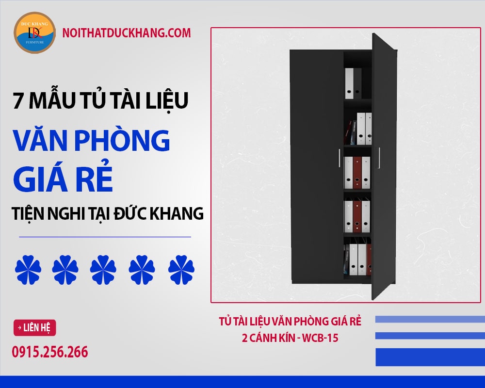 Tủ tài liệu văn phòng giá rẻ 2 cánh kín - WCB-15